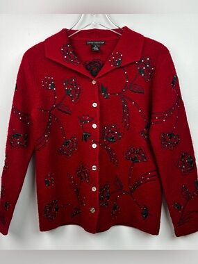 Sarah Spencer Vintage Red Embroidered Wool Blazer Jacket